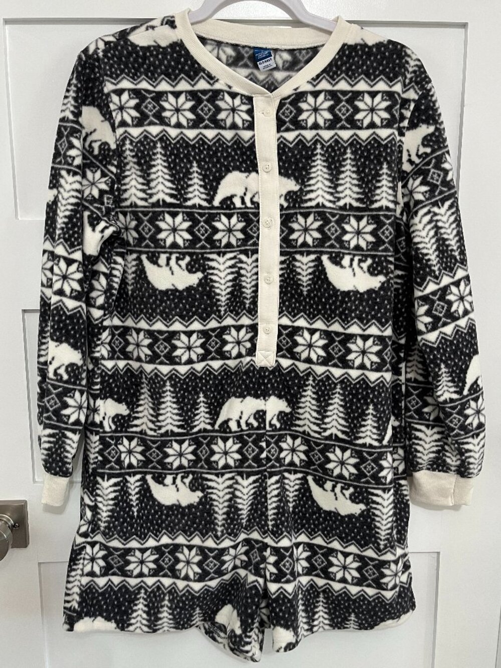 Old Navy Printed Flannel Henley Pajama Romper